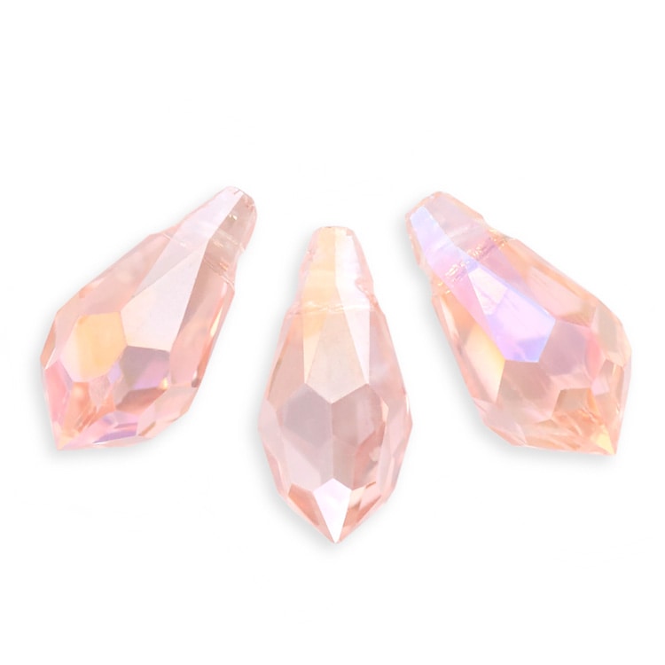 ガラスビーズ / しずくカット（横穴）/ フラミンゴピンクオーロラ(028A