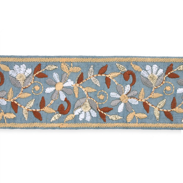 インド刺繍リボン 小花柄 / BU | ビーズ・パーツなどのハンドメイド