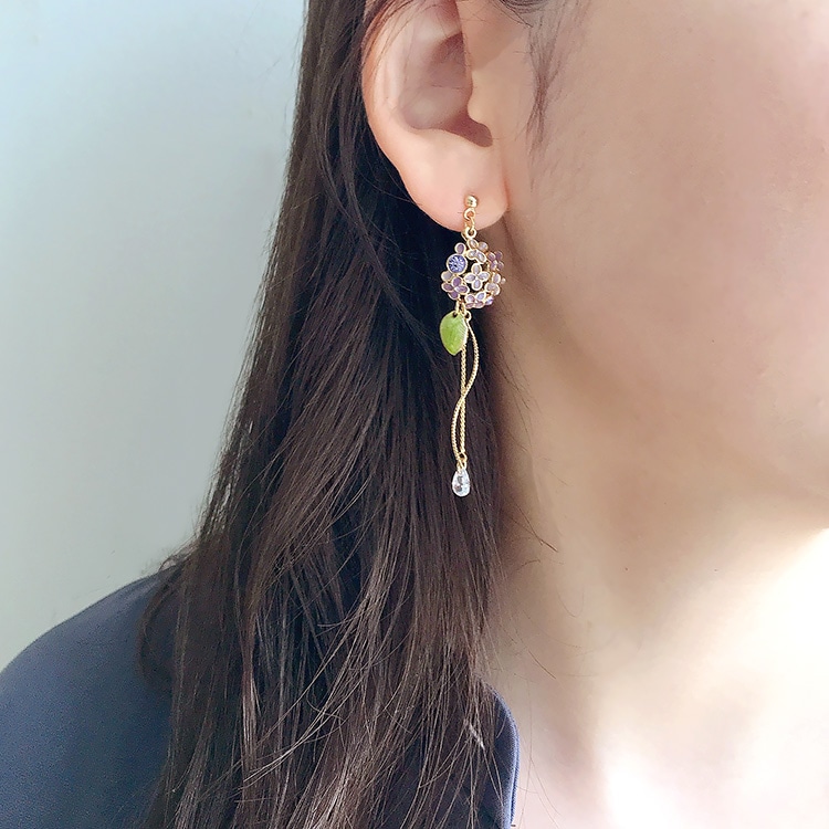 ☆❤️ 雫　花　ワイヤー　桜　しずく　ジルコニア　ピアス　イヤリング　ハンドメイド ☆❤️ 雫花ワイヤー桜しずくジルコニアピアスイヤリング