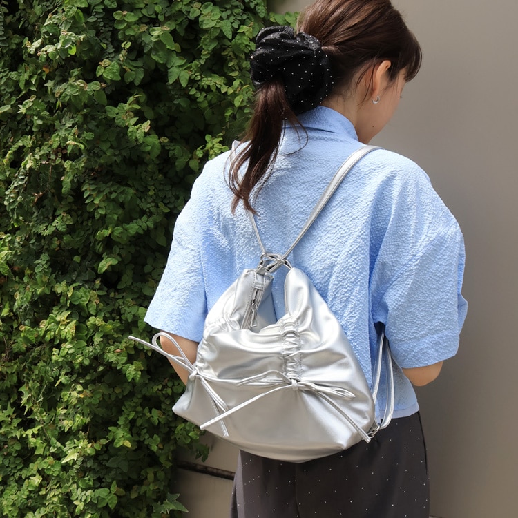 H-27) ギャザーリボン2WAYバッグ | ビーズ・パーツなどのハンドメイド