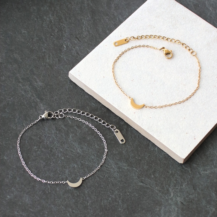 B-163) クレセントムーンブレスレット / ステンレス | ビーズ・パーツ