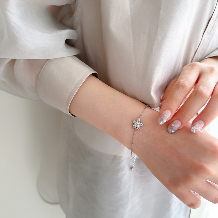 B-171) メタルフラワーブレスレット / ステンレス | ビーズ・パーツ