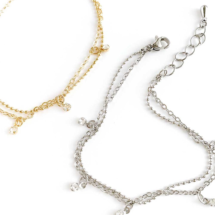 B-128) ストーン付2連チェーンブレスレット | ビーズ・パーツ