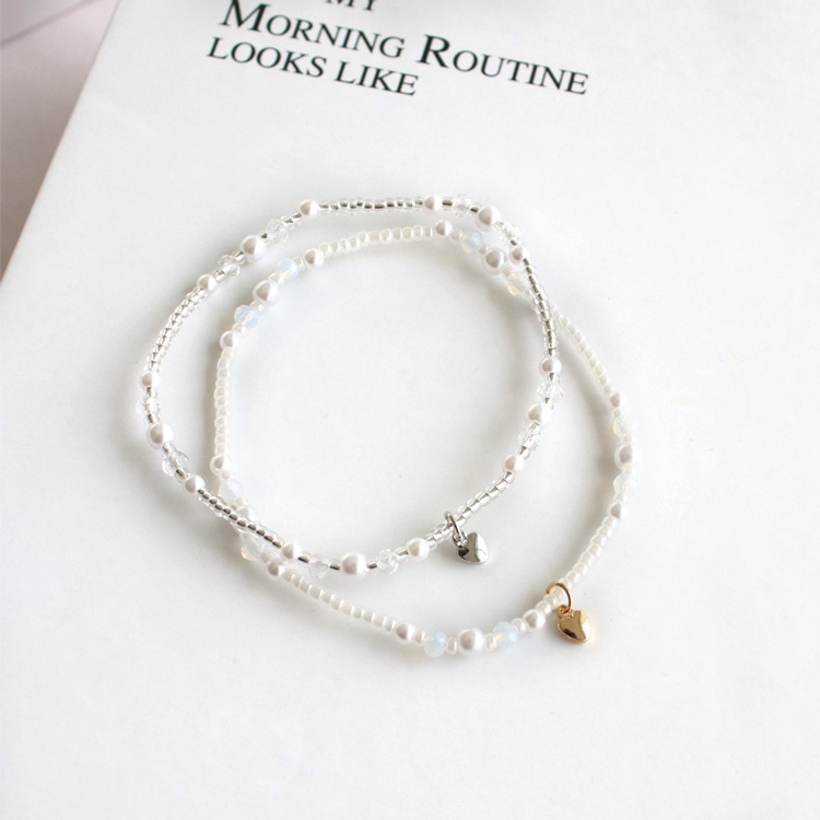 B-189) ハートチャーム付き パール×ビーズブレスレット | ビーズ
