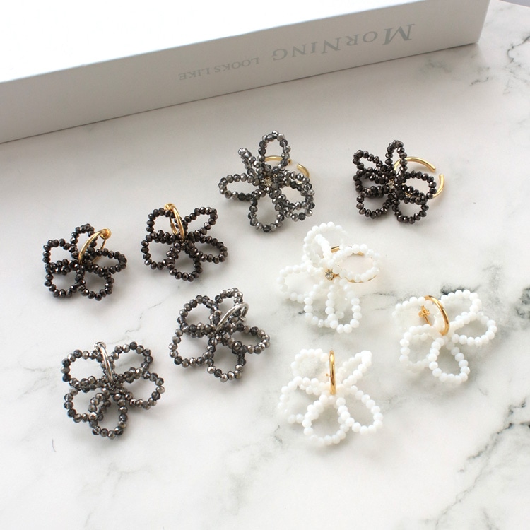 E-809) ビーズフラワーイヤリング | ビーズ・パーツなどのハンドメイド