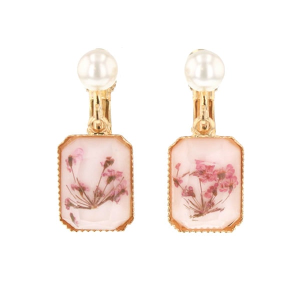 E-733) 封入フラワースクエアイヤリング / ニッケルフリー | ビーズ