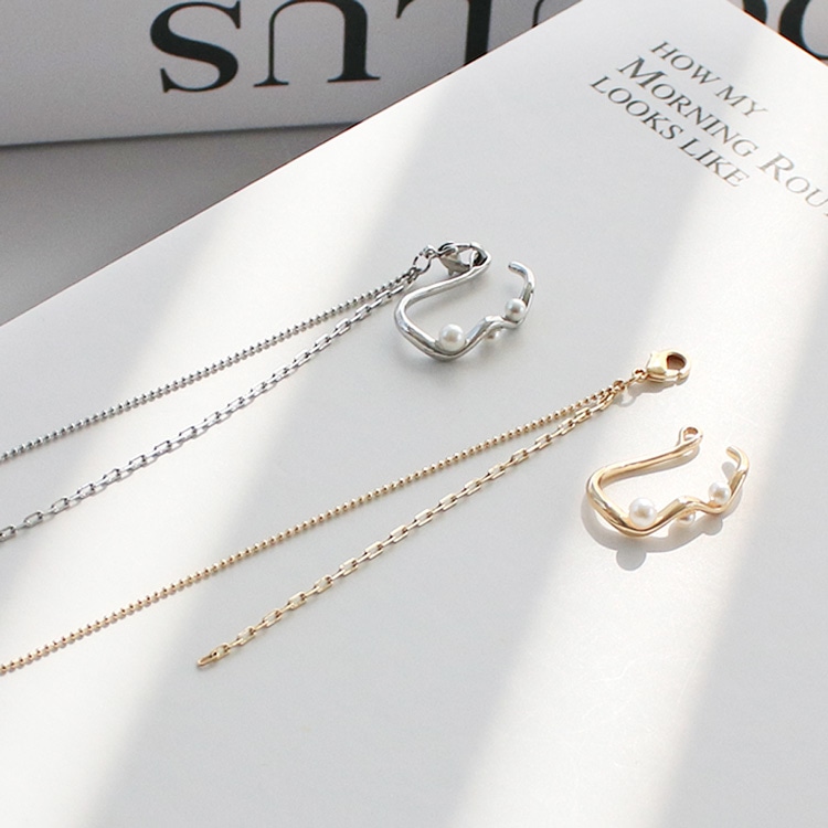 E-758) 2wayデザインチェーンイヤーカフ | ビーズ・パーツなどの