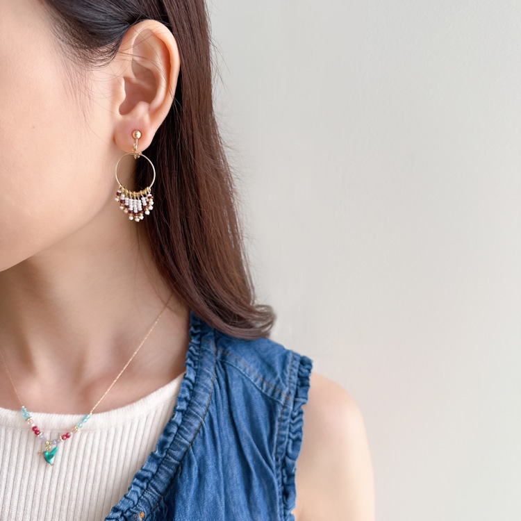 E-764) ビーズタッセルイヤリング | ビーズ・パーツなどのハンドメイド
