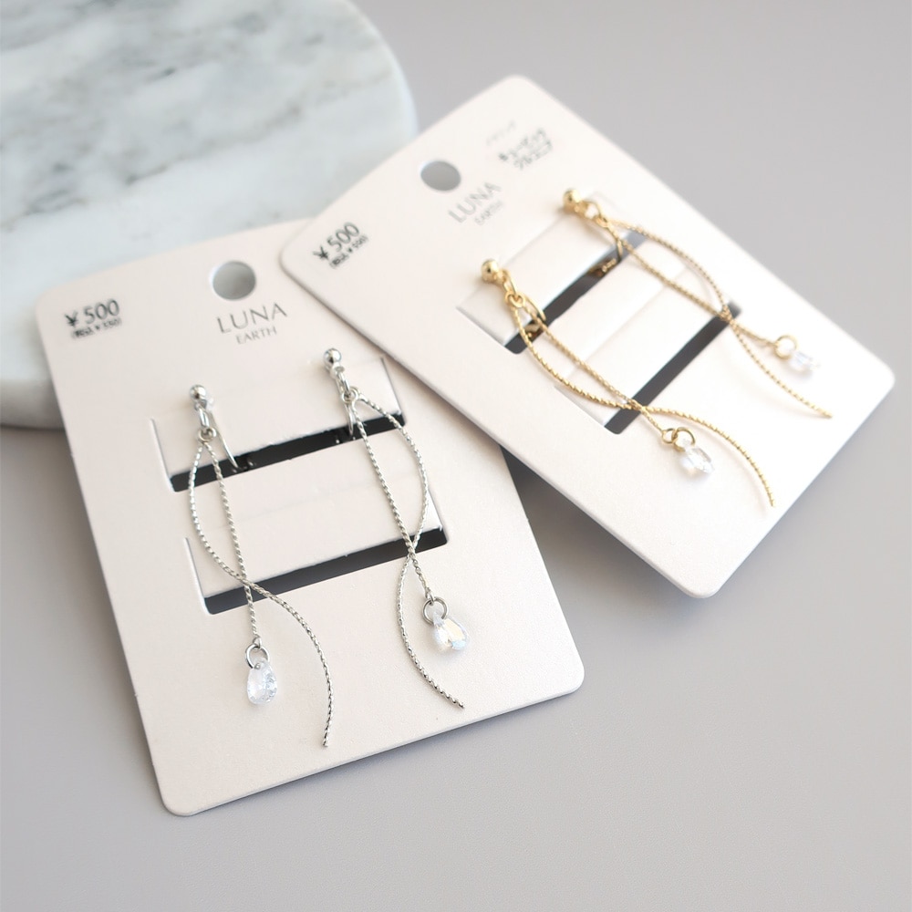 E-651) ウェーブバーイヤリング / キュービックジルコニア | ビーズ