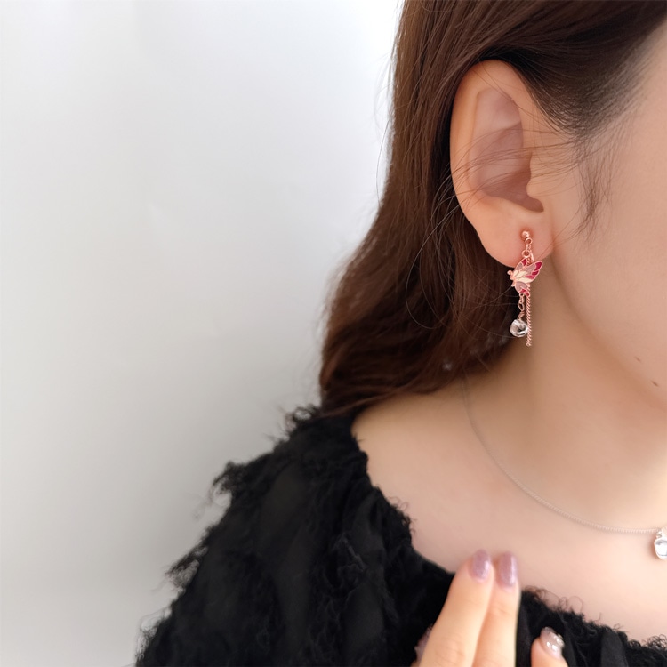 E-788) 扇子×バタフライイヤリング | ビーズ・パーツなどの