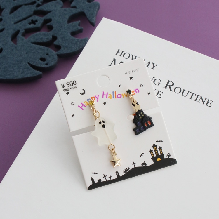 E-806) ハロウィンイヤリング / おばけ | ビーズ・パーツなどの