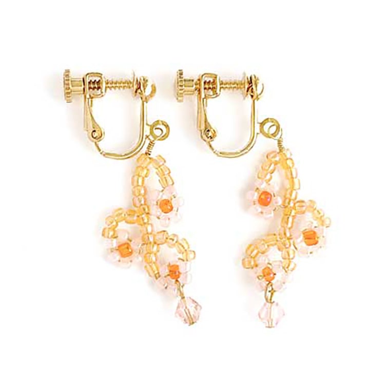 E-572) ビーズ編みフラワーイヤリング | ビーズ・パーツなどの