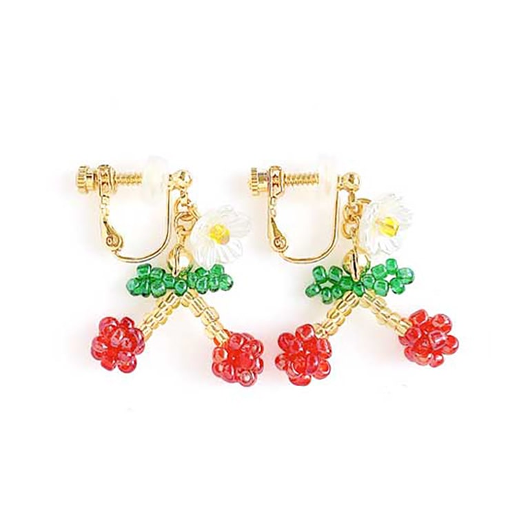 E-573) ビーズ編みチェリーイヤリング | ビーズ・パーツなどの