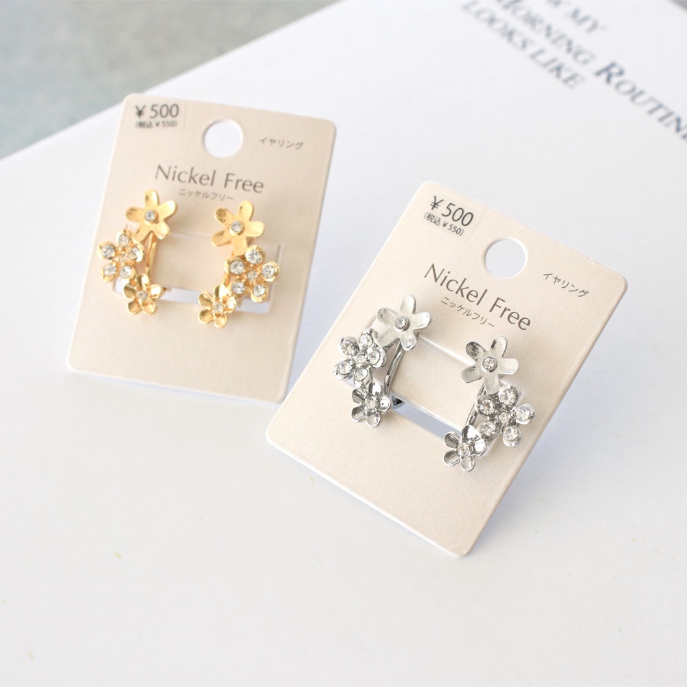 E-735) 連フラワーイヤリング / ニッケルフリー | ビーズ・パーツなど