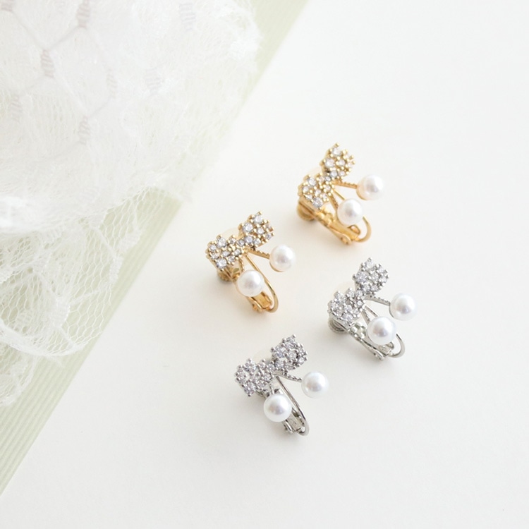 E-857) パールさくらんぼ Tineaイヤリング / キュービックジルコニア