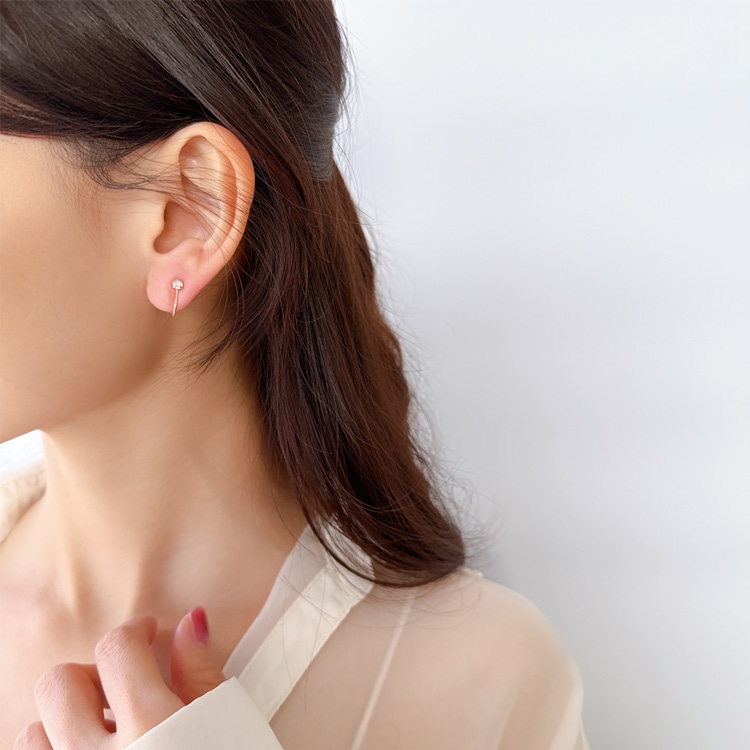 E-848) 1粒ビジューイヤリング Spring Earring / キュービック