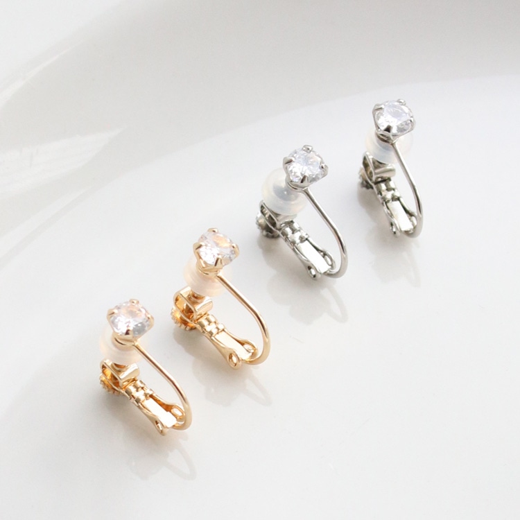 E-849) 1粒ビジューイヤリング Spring Earring / キュービック
