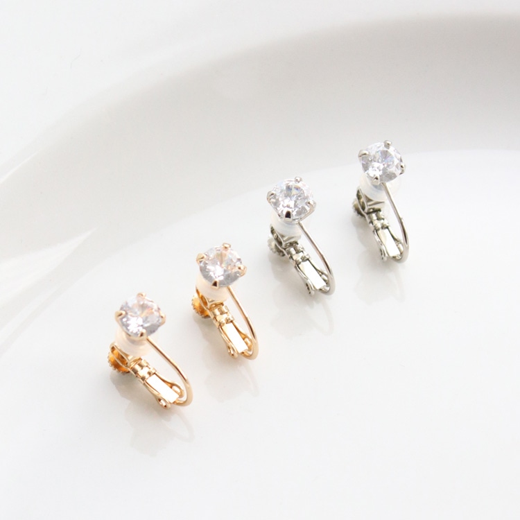 E-848) 1粒ビジューイヤリング Spring Earring / キュービック