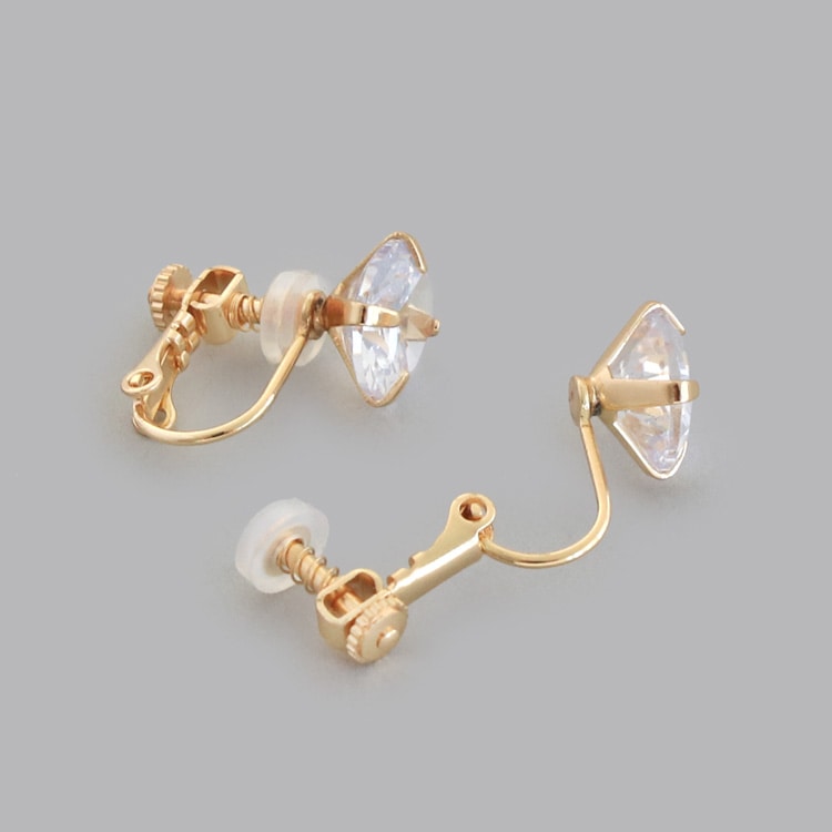 E-852) 1粒ビジューイヤリング Spring Earring / キュービック