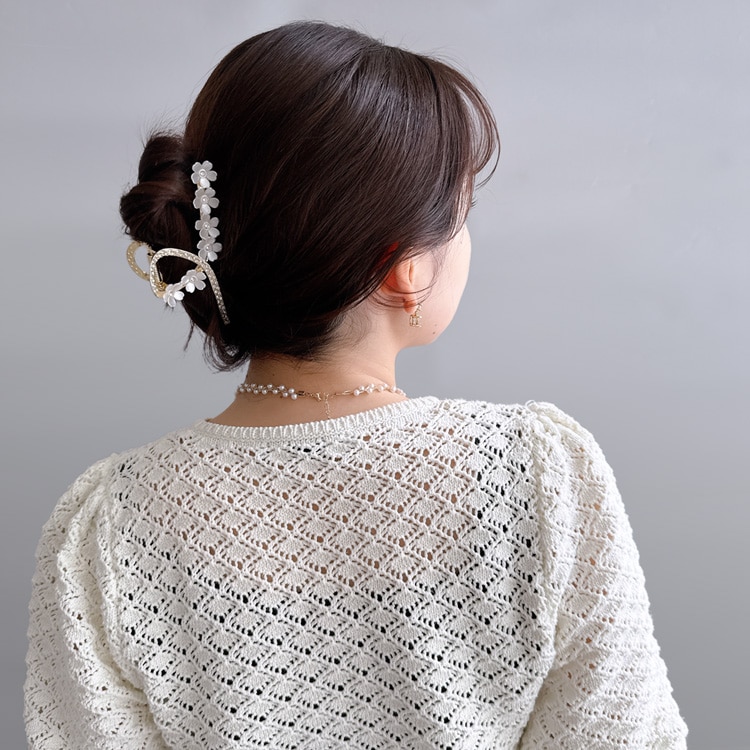 V-586) 桜×ビジューバンスクリップ | ビーズ・パーツなどの