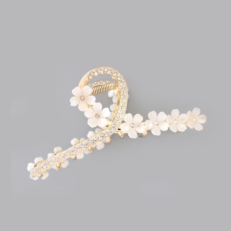 V-586) 桜×ビジューバンスクリップ | ビーズ・パーツなどの