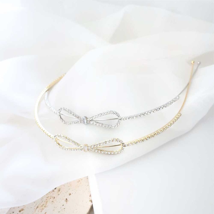 K-204) ラインストーンリボンカチューシャ | ビーズ・パーツなどの