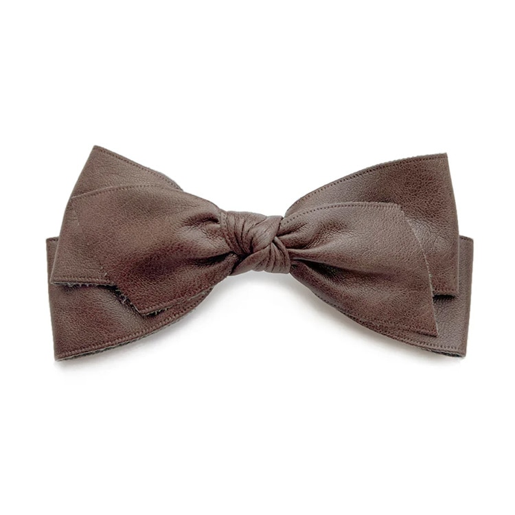 リボン　バレッタ♡スエードリボンブラウン♡ファー付き♡ハンドメイド V-446) マテリアルリボンバレッタ | ビーズ・パーツなどのハンドメイド