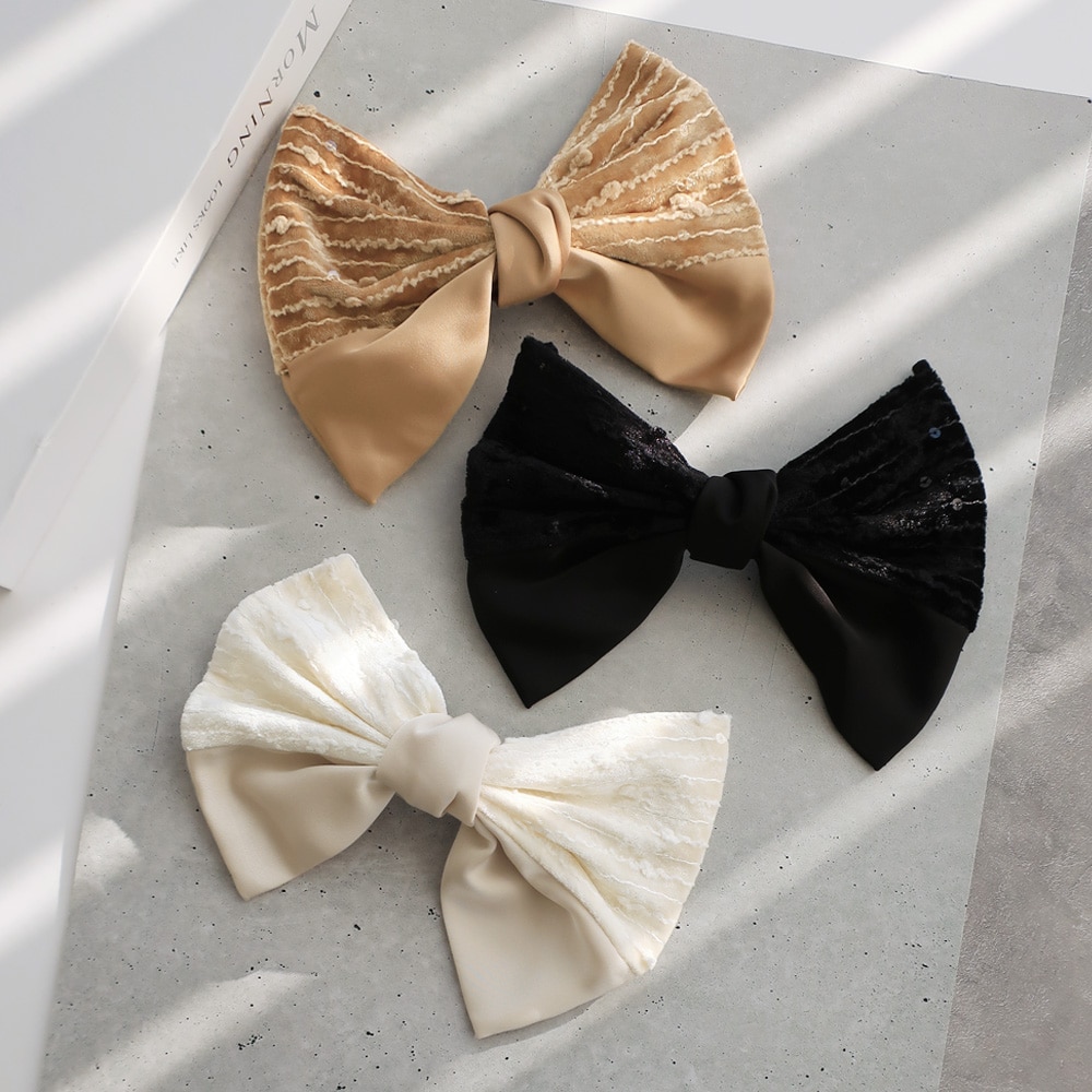 V-467) スパンコール付ベロアリボンバレッタ | ビーズ・パーツ