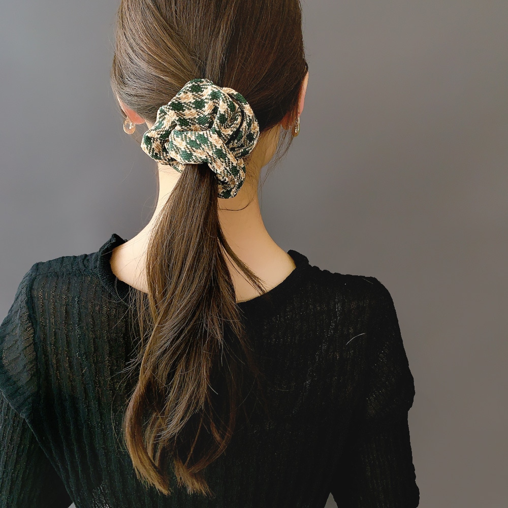 S-569) チェック柄シュシュ | ビーズ・パーツなどのハンドメイドパーツ