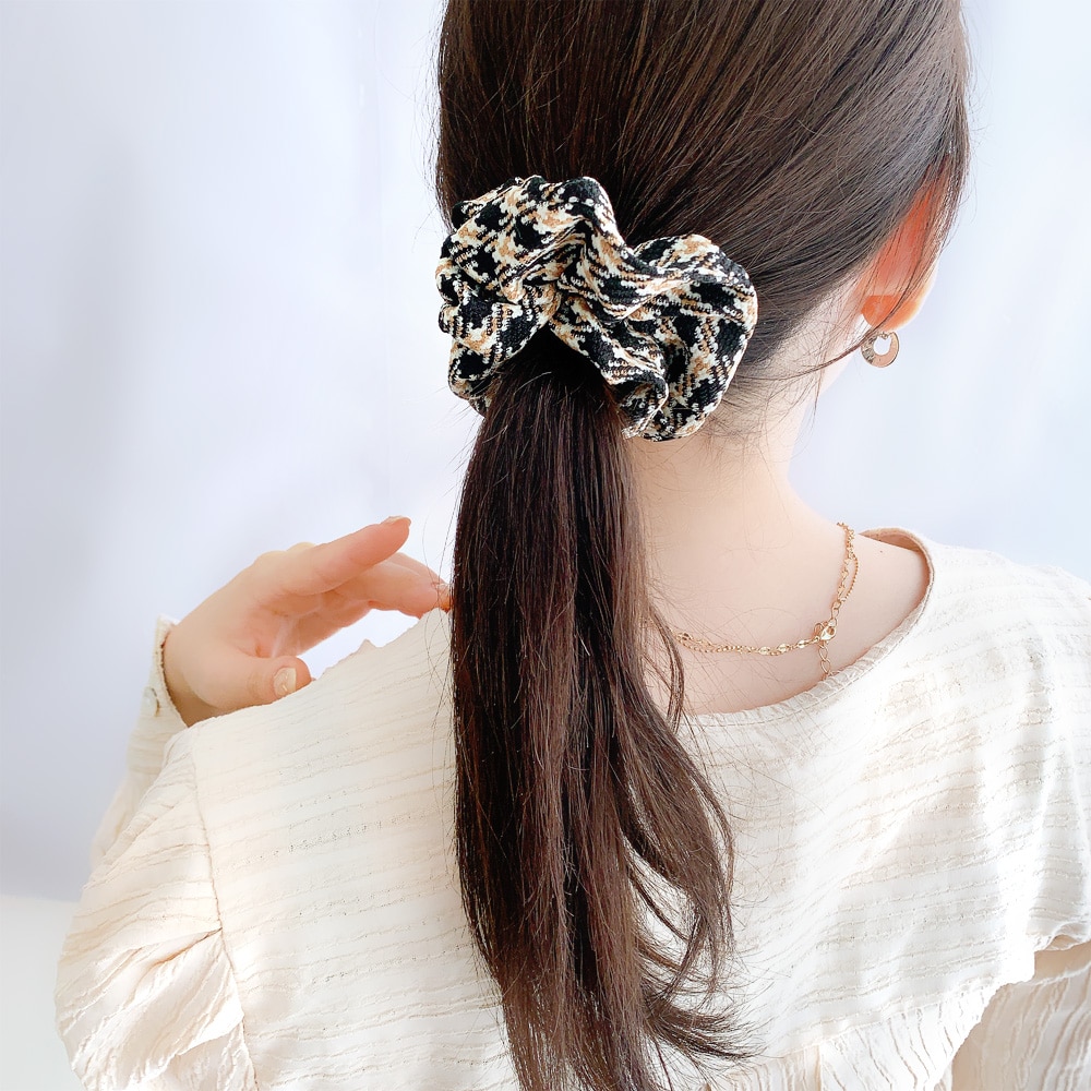 S-569) チェック柄シュシュ | ビーズ・パーツなどのハンドメイドパーツ