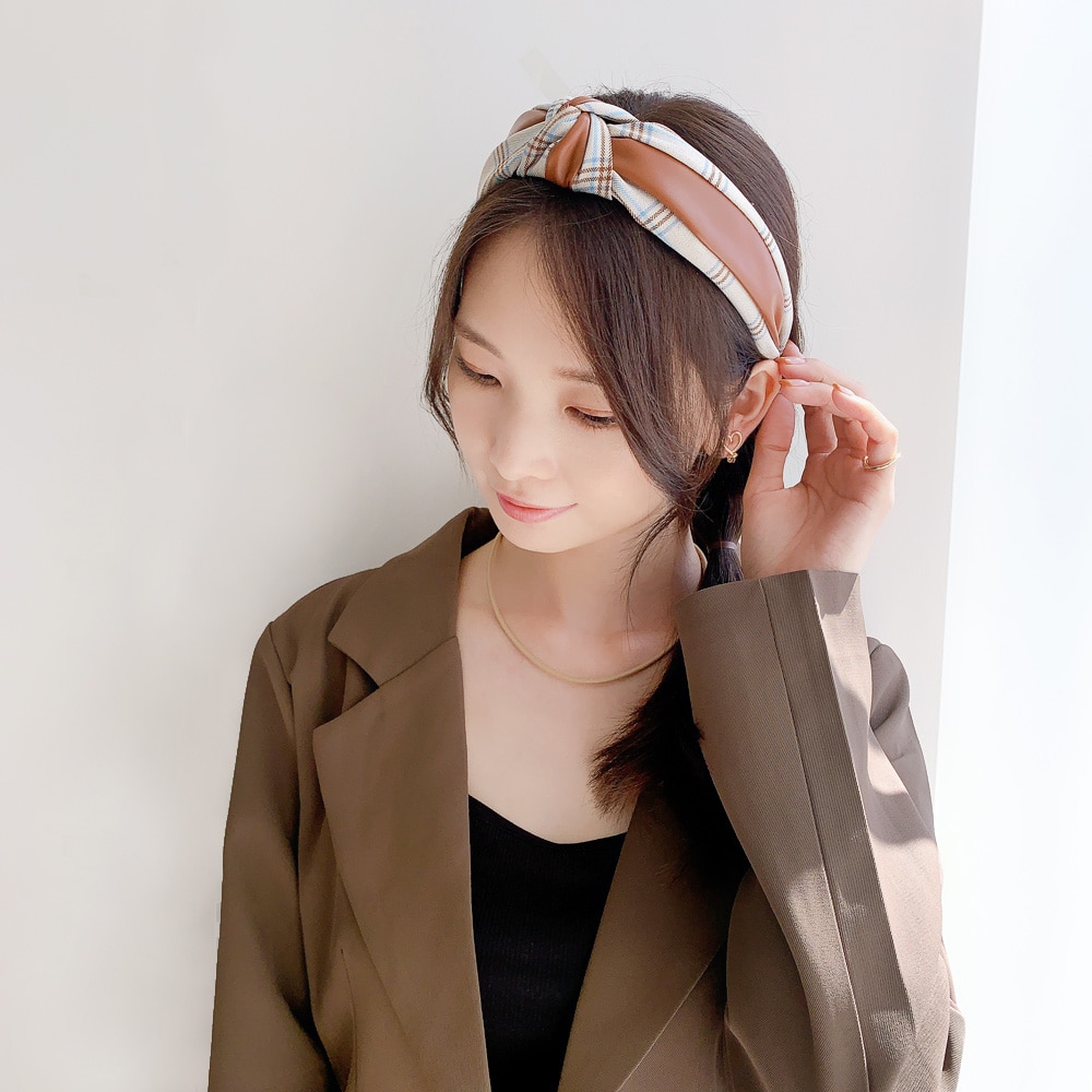 K-222) チェック柄カチューシャ | ビーズ・パーツなどのハンドメイド