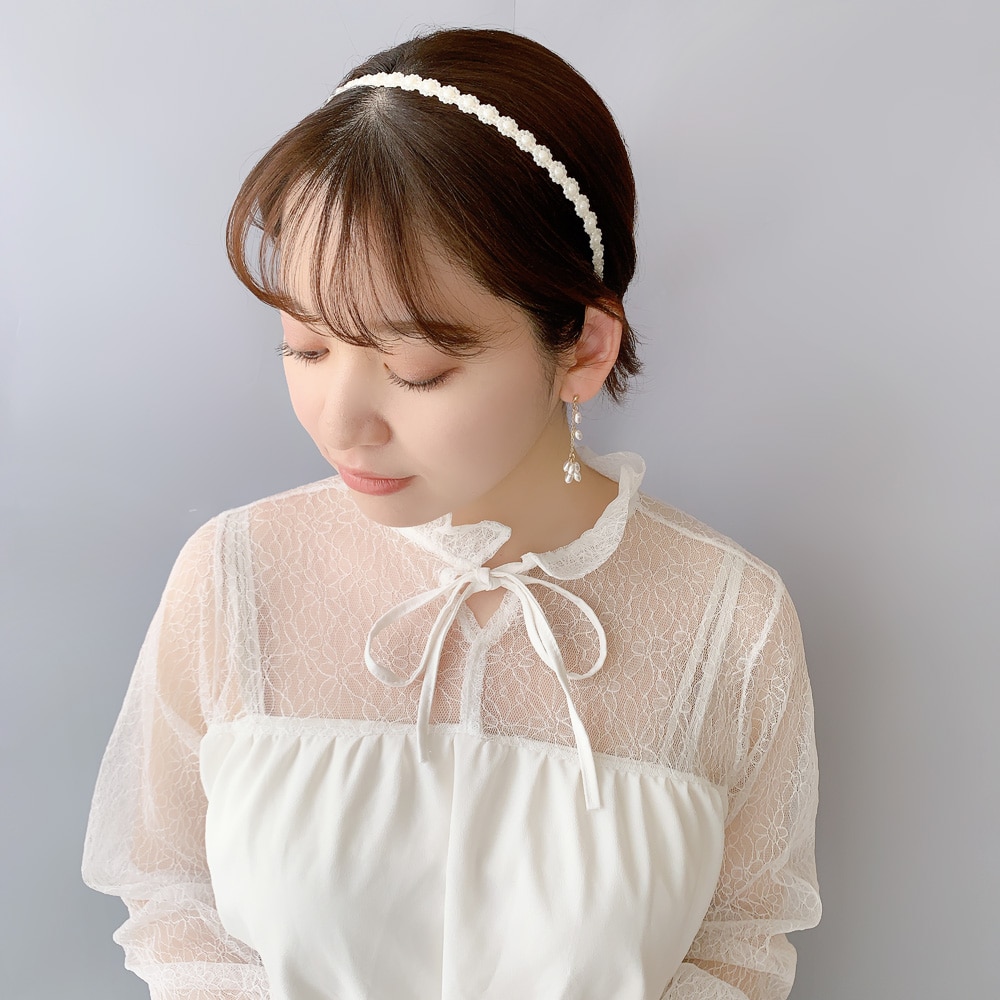 K-236) パールフラワーカチューシャ | ビーズ・パーツなどの