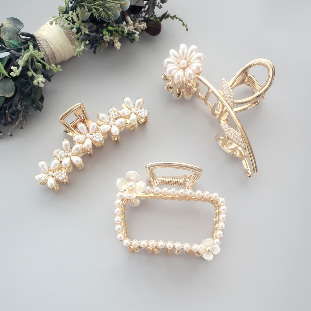 ぷらばんハンドピース V-531) フラワー付スクエアバンスクリップ | ビーズ・パーツなどの