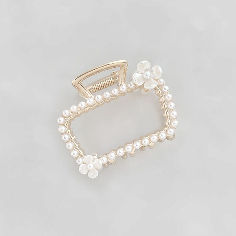 V-531) フラワー付スクエアバンスクリップ | ビーズ・パーツなどの