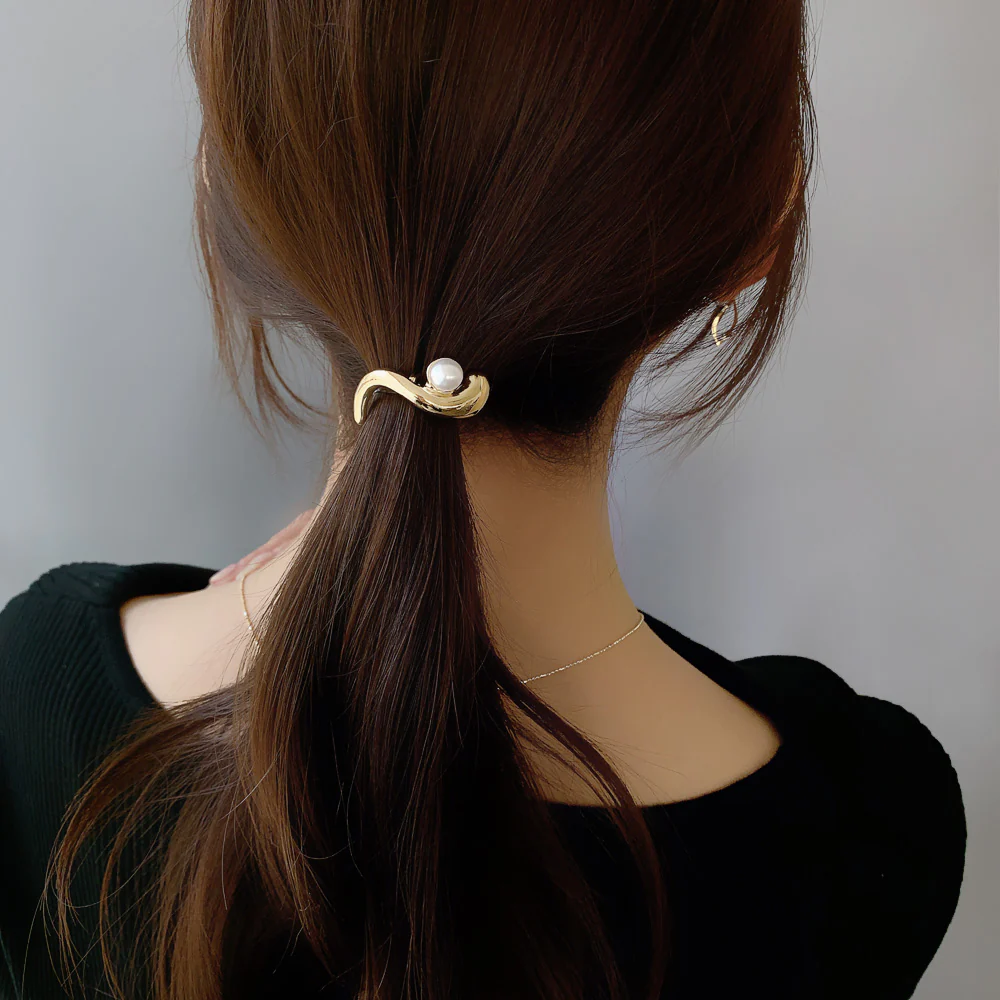 F-141) パール付ニュアンスメタルポニーフック | ビーズ・パーツなどの