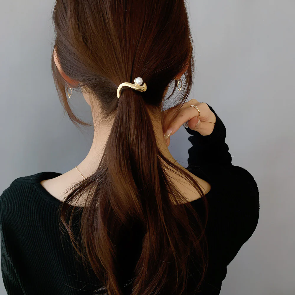 F-141) パール付ニュアンスメタルポニーフック | ビーズ・パーツなどの