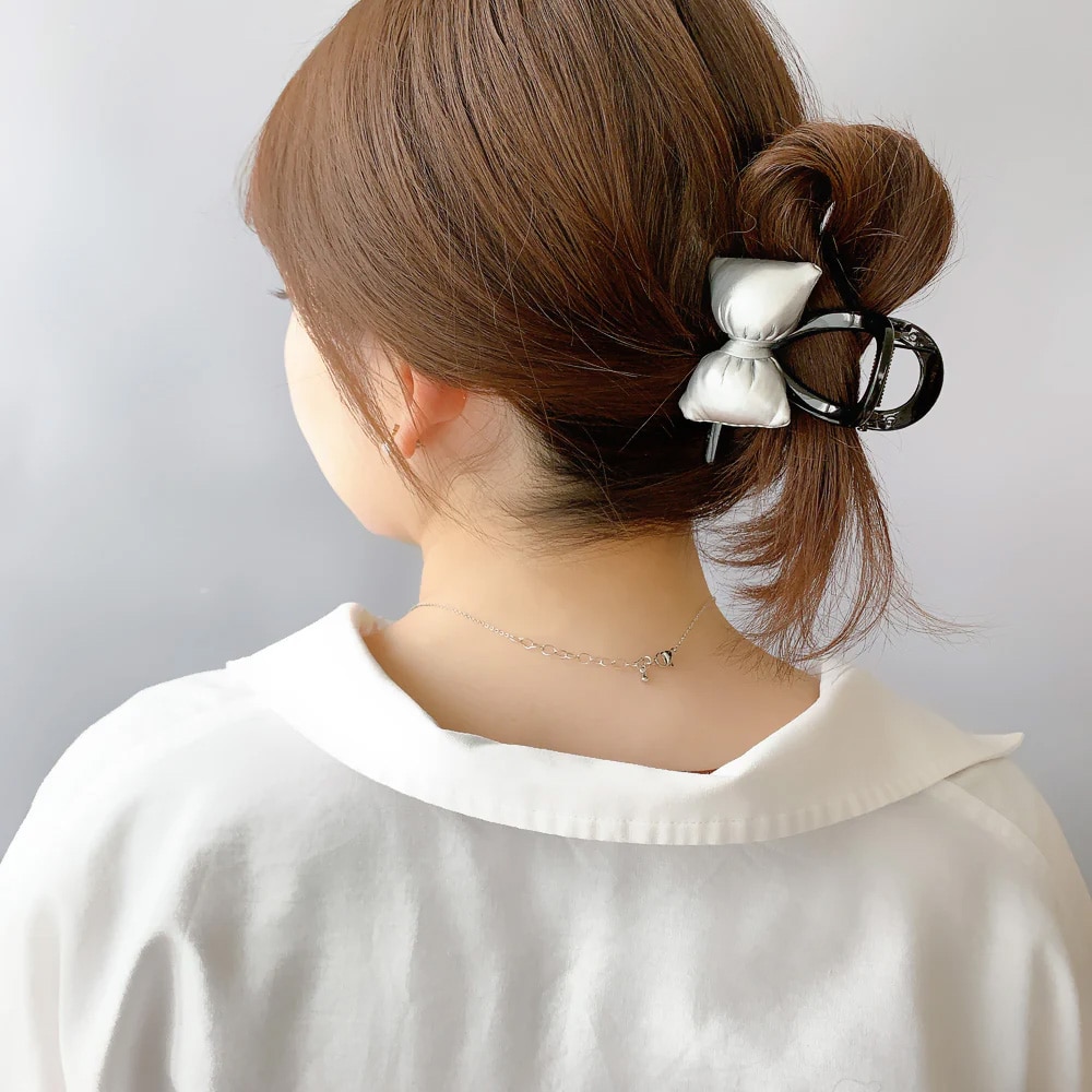 V-539) ぷっくりリボンバンスクリップ | ビーズ・パーツなどの