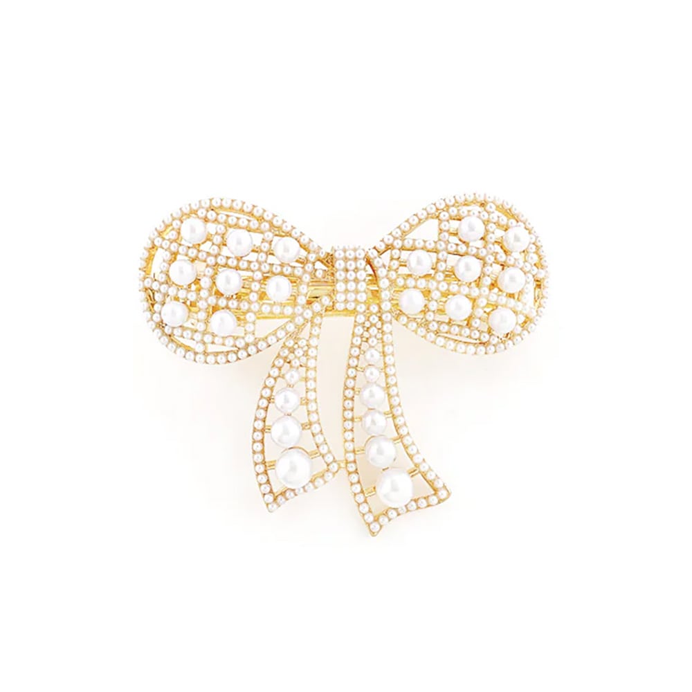 V-540) パールリボンバレッタ | ビーズ・パーツなどのハンドメイド