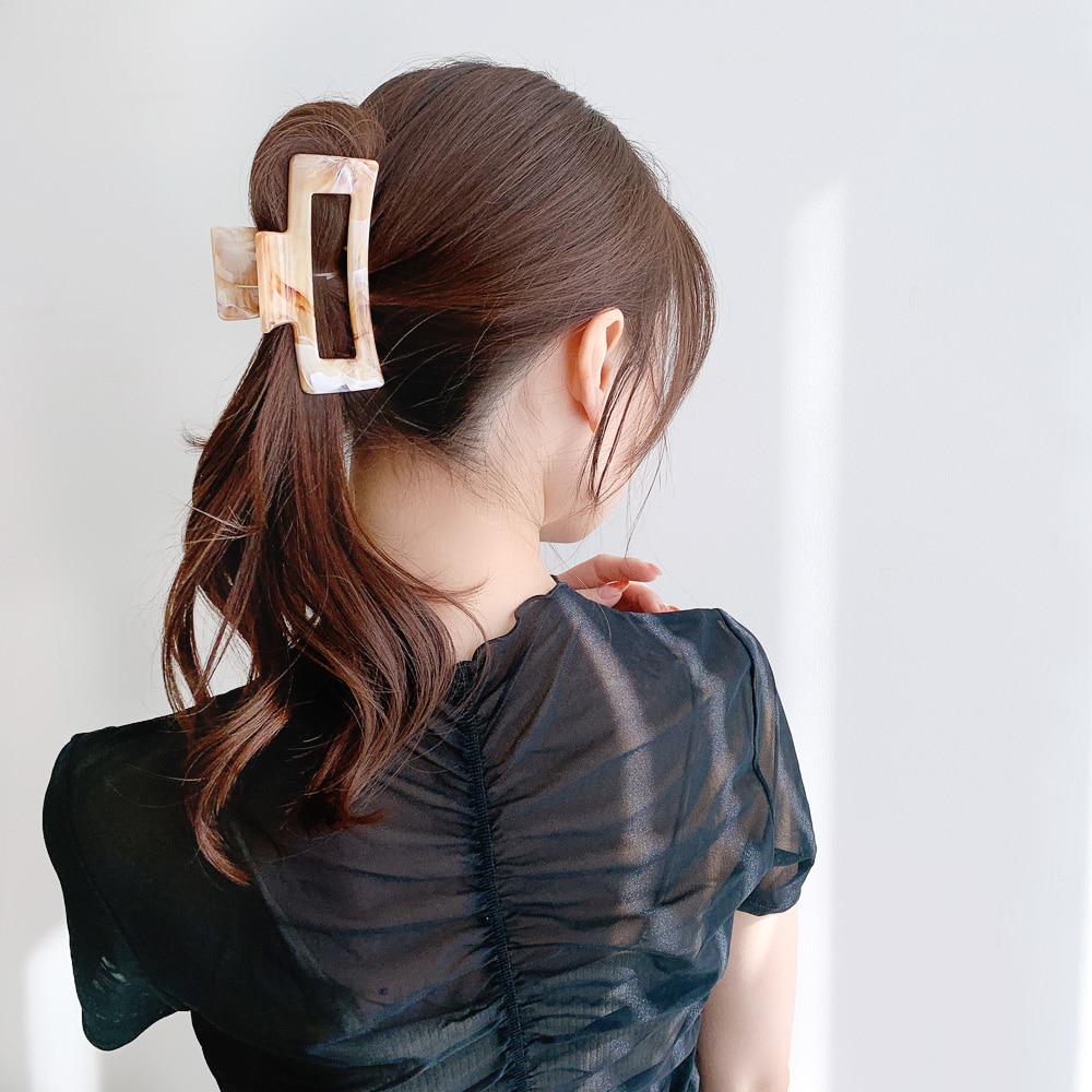 V-554) マーブリングスクエアバンスクリップ | ビーズ・パーツなどの
