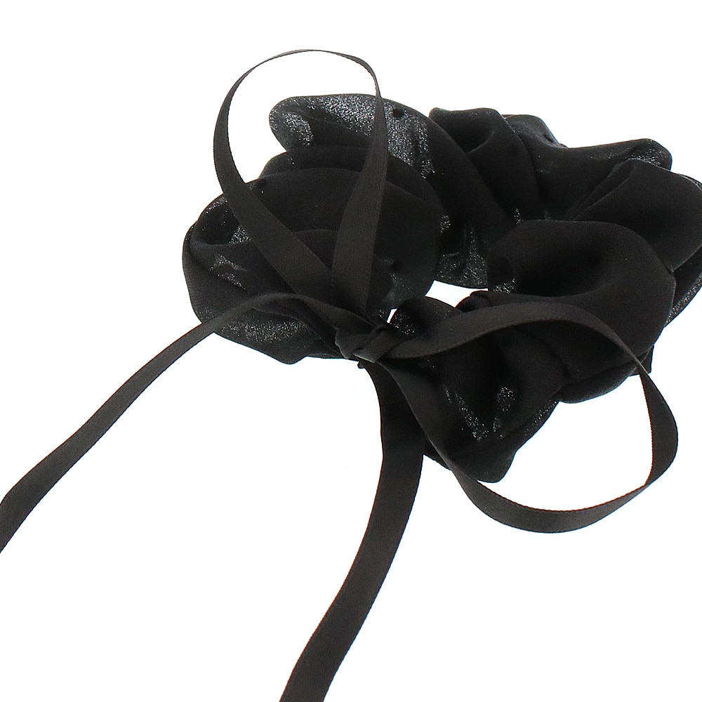 S-633) リボン付ドット柄シュシュ | ビーズ・パーツなどのハンドメイド