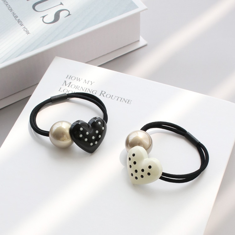 S-652) メタルボール×ドットハートゴムポニー | ビーズ・パーツ