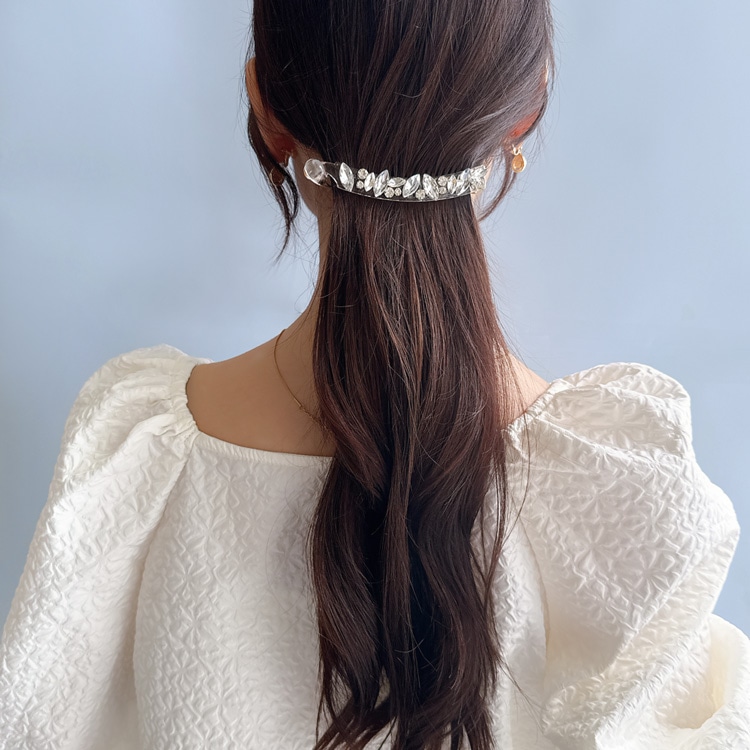 V-604) ランダムビジューバナナクリップ | ビーズ・パーツなどの