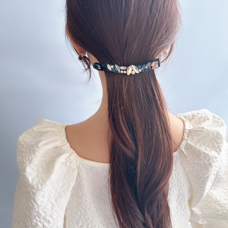 V-604) ランダムビジューバナナクリップ | ビーズ・パーツなどの