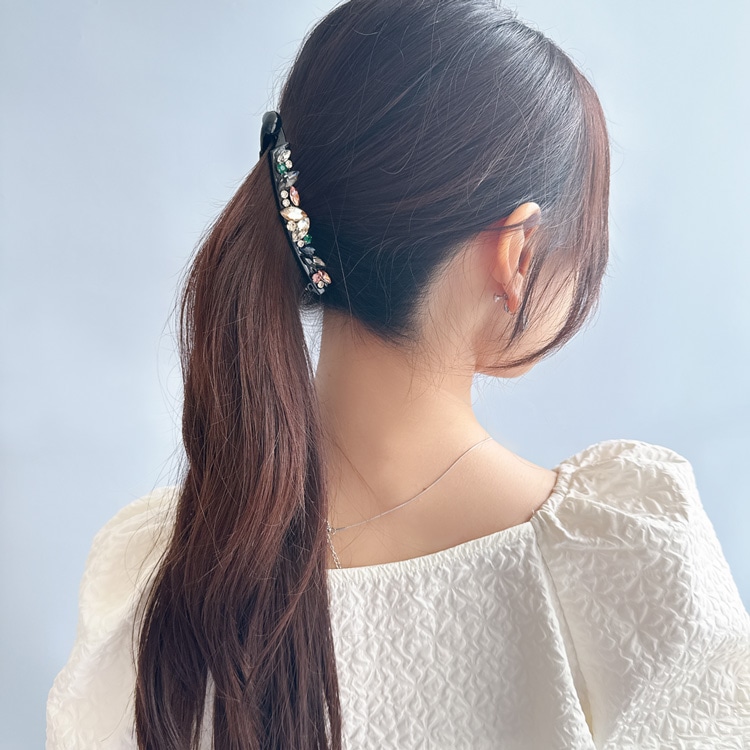 ヘアゴム　No.23 V-604) ランダムビジューバナナクリップ | ビーズ・パーツなどの