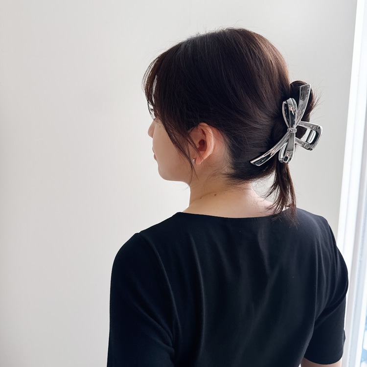 V-577) シルバーリボンバンスクリップ | ビーズ・パーツなどの