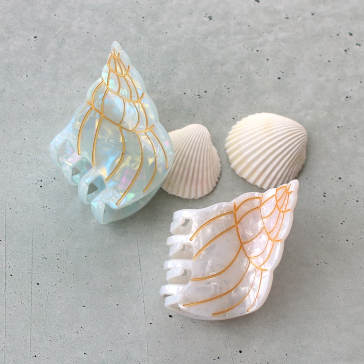 V-593) シェルモチーフバンスクリップ | ビーズ・パーツなどの
