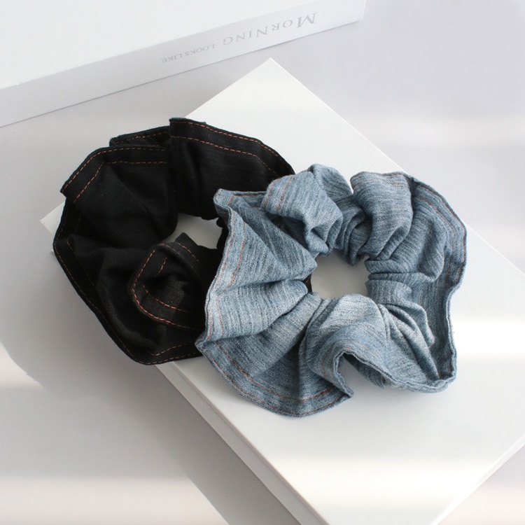 S-662) デニム風シュシュ | ビーズ・パーツなどのハンドメイドパーツ