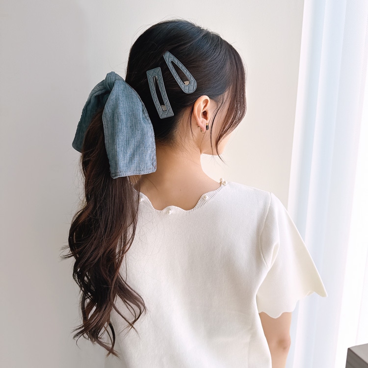 S-661) デニム風シュシュ | ビーズ・パーツなどのハンドメイドパーツ