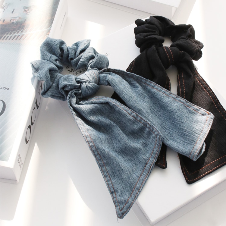 S-661) デニム風シュシュ | ビーズ・パーツなどのハンドメイドパーツ