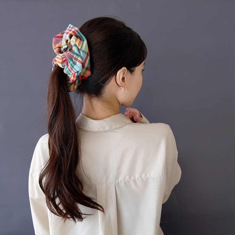 ダークグレー ストライプ シュシュ Jewel VOX シュシュ 黒 レディース ヘアアクセサリー グログラン